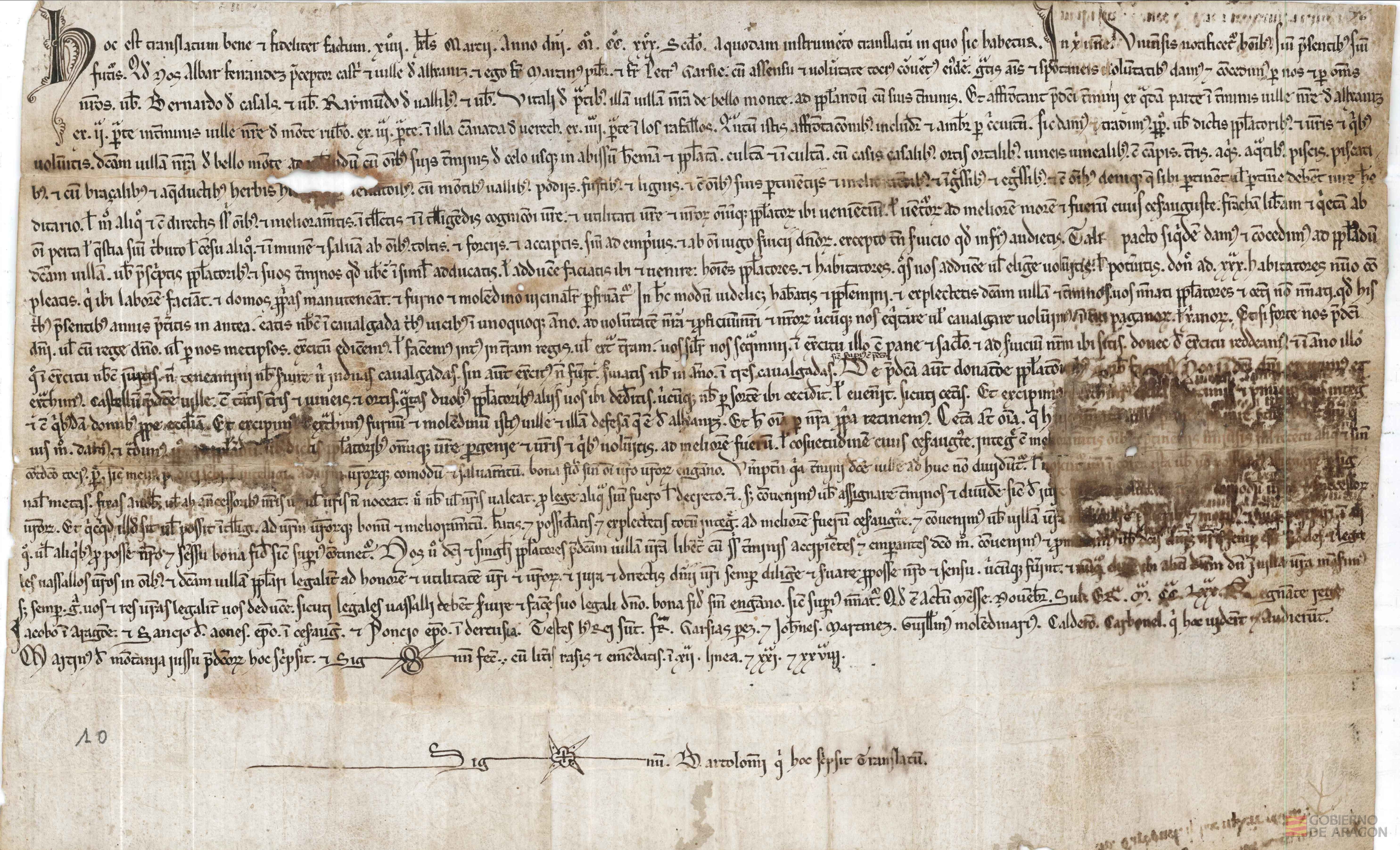 Carta de población otorgada por Alvar Ferrandez,preceptor del castillo y villa de Alcañiz,con consentimiento de todo el convento,a los pobladores de su villa de Belmonte de Mezquin